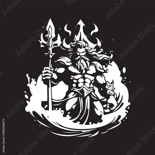 Illustration Mascot Logo of Poseidon God