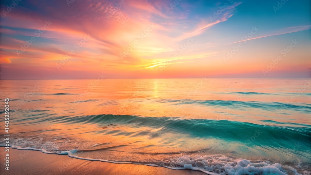 Obraz premium Serene Ocean Sunset with Soft Waves on Sandy Beach