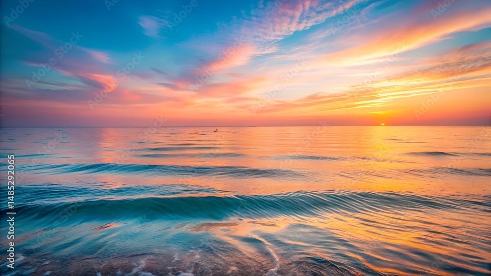 Fototapeta premium Serene Ocean Sunset with Colorful Sky and Gentle Waves