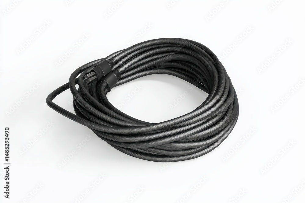 A neatly coiled black cable with connectors, ready for use. Simple, clean, and professional. A neatly coiled black cable with connectors, ready for use. Simple, clean, and professional.