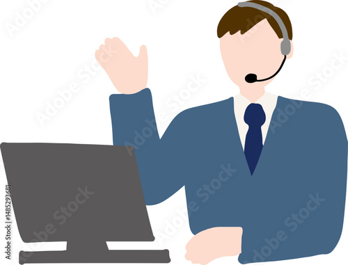 インカムをした男性オペレーターのフラットイラスト