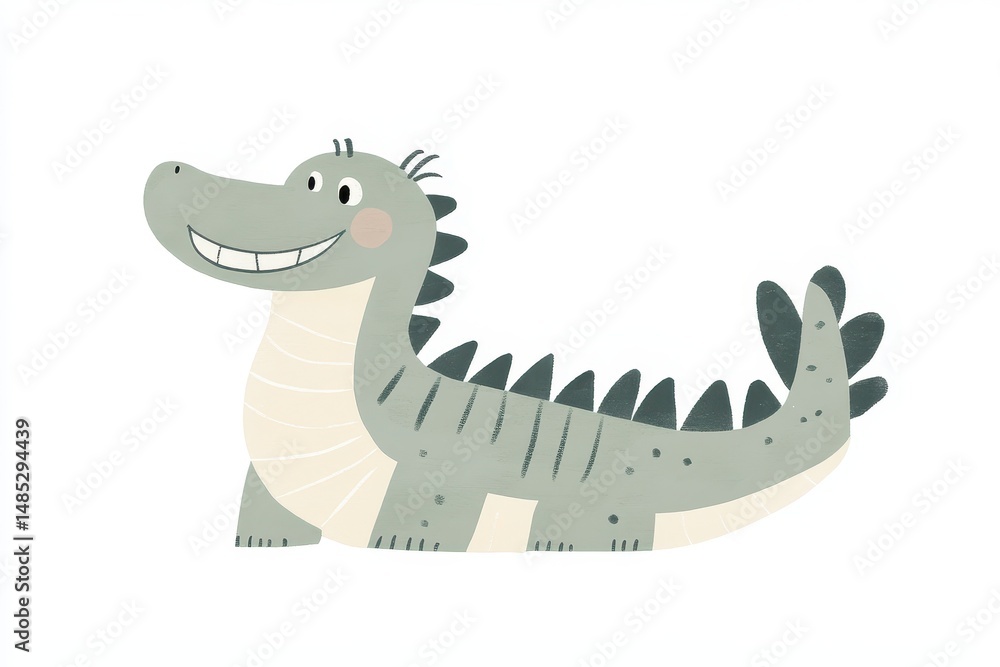 Naklejka premium Cute Cartoon Alligator Character with Big Smile and Spiky Back