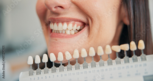 Tableau sur toile Decision, implant and teeth of woman at dentist for oral procedure or surgery closeup