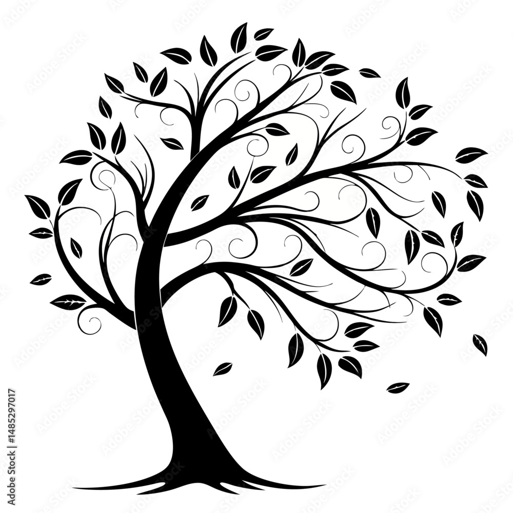 Obraz premium Decorative Black Tree Silhouette with Leaves