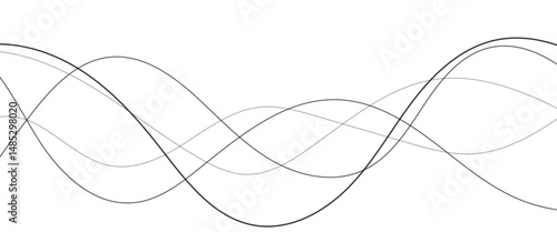 Thin wavy line abstract background. Abstract black lines wave curve motion on white background. Vector Illustration. 