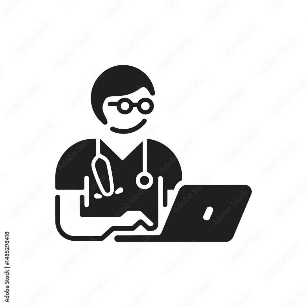 Doctor With Computer Icon Doctor With Computer Icon