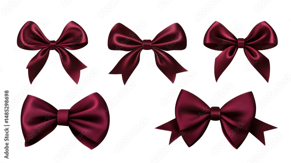 Set of Red Decorative Bows Isolated on White Background Featuring Various Styles for Gift Wrapping, Celebration, and Holiday Design Set of Red Decorative Bows Isolated on White Background Featuring Various Styles for Gift Wrapping, Celebration, and Holiday Design