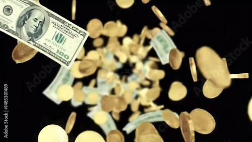 Money Shower: Falling Cash and Gold Coins