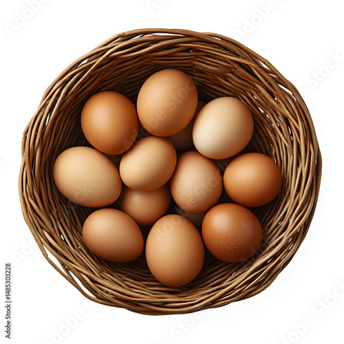 Wallpaper Mural Fresh brown eggs nestling in a wicker basket on white background Torontodigital.ca