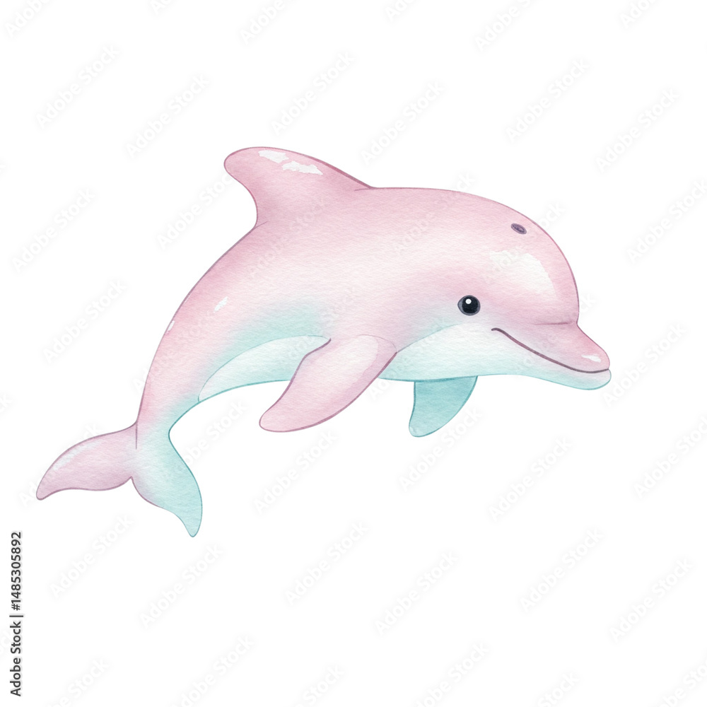 Fototapeta premium A cute, pink dolphin with a friendly expression and smooth, streamlined fins.