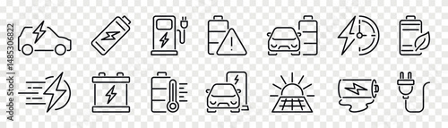 Charge battery outline vector icons set