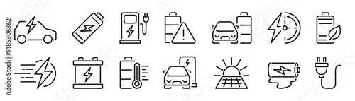 Charge battery outline vector icons set