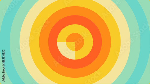 Concentric circles in shades of orange yellow and blue creating a retro style target design element