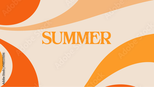 Retro summer themed background with orange swirls and the word summer in a bold sans serif font style