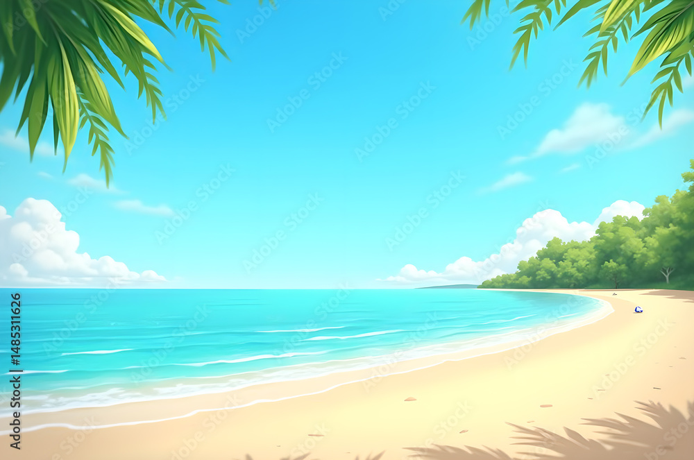 Serene tropical Beach. Pristine beach with turquoise waters and palm trees under a bright blue sky.generative ai Serene tropical Beach. Pristine beach with turquoise waters and palm trees under a bright blue sky.generative ai