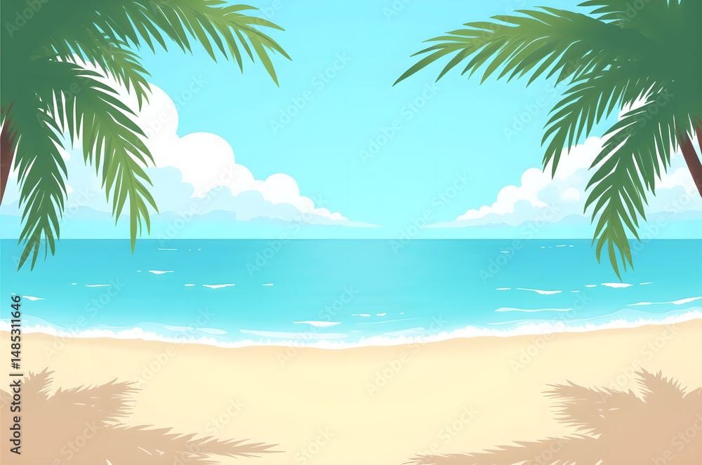 Obraz premium Serene tropical Beach. Pristine beach with turquoise waters and palm trees under a bright blue sky.generative ai