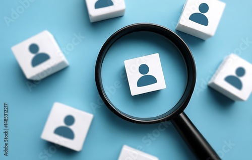 Finding the Perfect Candidate Talent Search Recruitment Magnifying Glass Person Icon Cubes