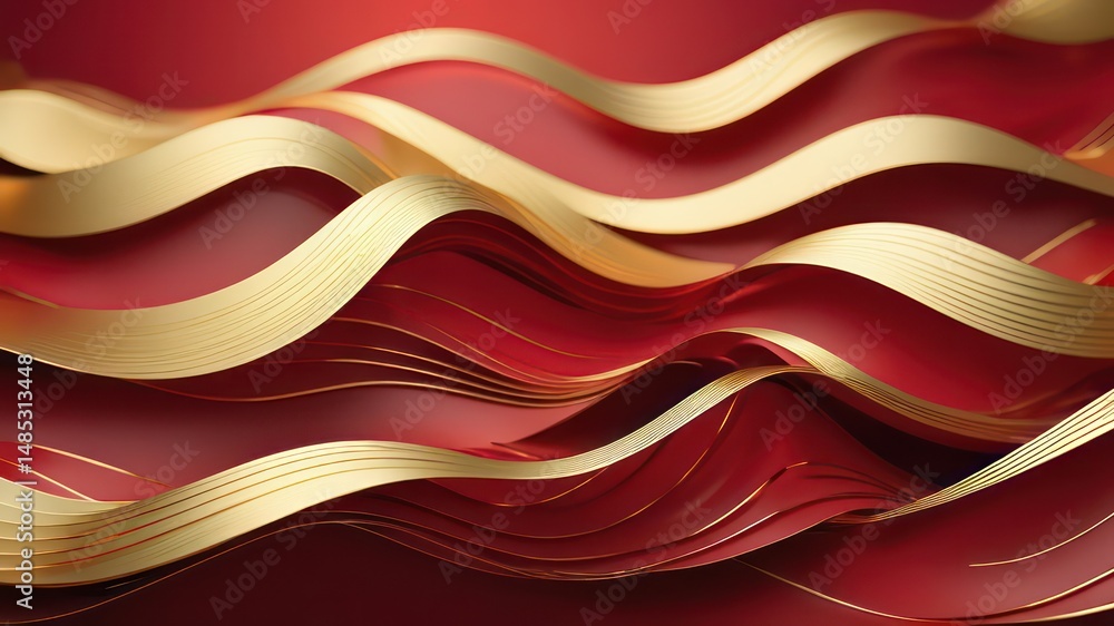 Obraz premium Abstract Red and Gold Wave Design Elegant Swirls and Curves