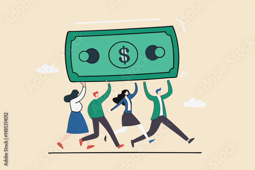 People carry money dollar banknote metaphor of capital, salary or income, wages to pay and purchase value, banking and investment, tax, economic and inflation concept.