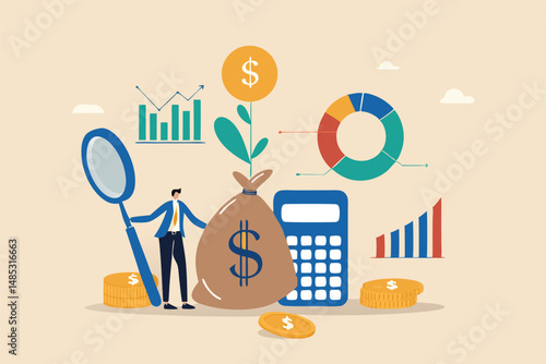 Financial management, planning and control financial resources to maximize profit and revenue, capital, credit and cash management concept, businessman analyze financial resource with growth profit.