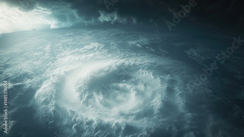 Wallpaper Mural Satellite view of a powerful hurricane forming over the ocean, displaying a distinct spiral shape with a dark eye at the center. Torontodigital.ca