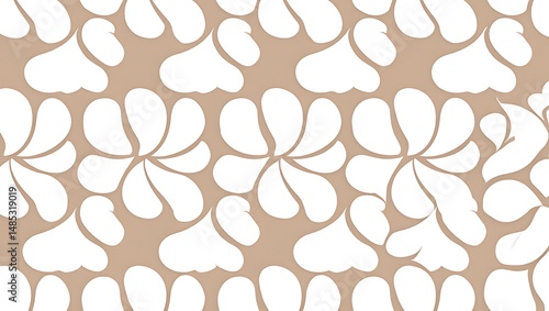Seamless Geometric Floral Pattern with White Organic Motifs on Beige Background