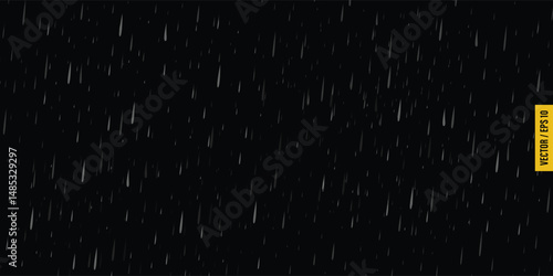 Rainy Weather Illustration on Black Background with Clouds and Raindrops