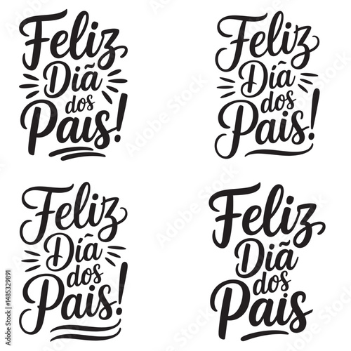 Feliz Dia dos Pais Calligraphy bundle Set Portuguese Father's Day Typography vector and Greeting Design  card Print