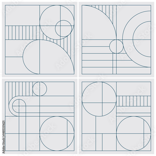 Geometric Pattern With Minimalist Mid Century Modern Blue Line Pattern Art Print For Glass And Wooden Art Work. Flat Hand Lines Drawing.