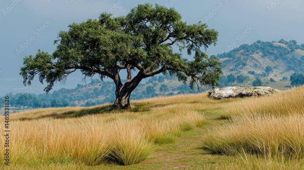 Solitary tree on hillside Solitary tree on hillside