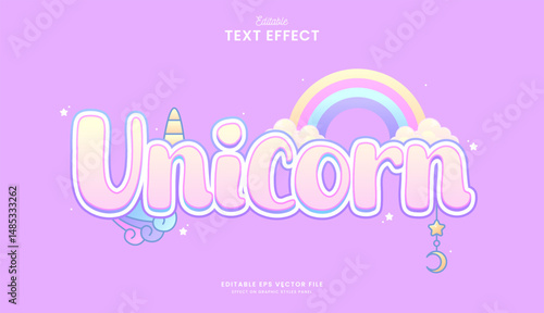 decorative unicorn rainbow editable text effect design