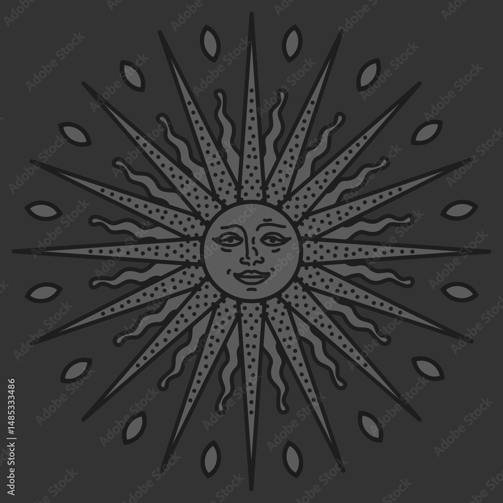 Obraz premium antique sun illustration; vintage solar depiction