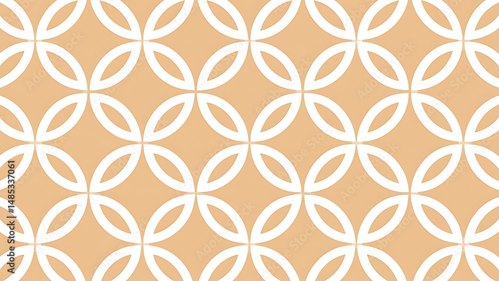 Fototapeta premium Seamless Geometric Floral Pattern with White Organic Motifs on Beige Background