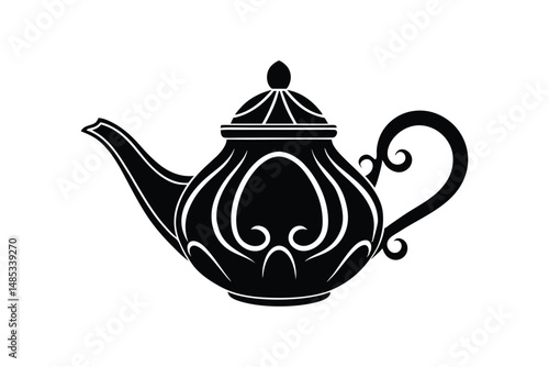 Silhouette art illustration of a vintage teapot with curved spout.eps