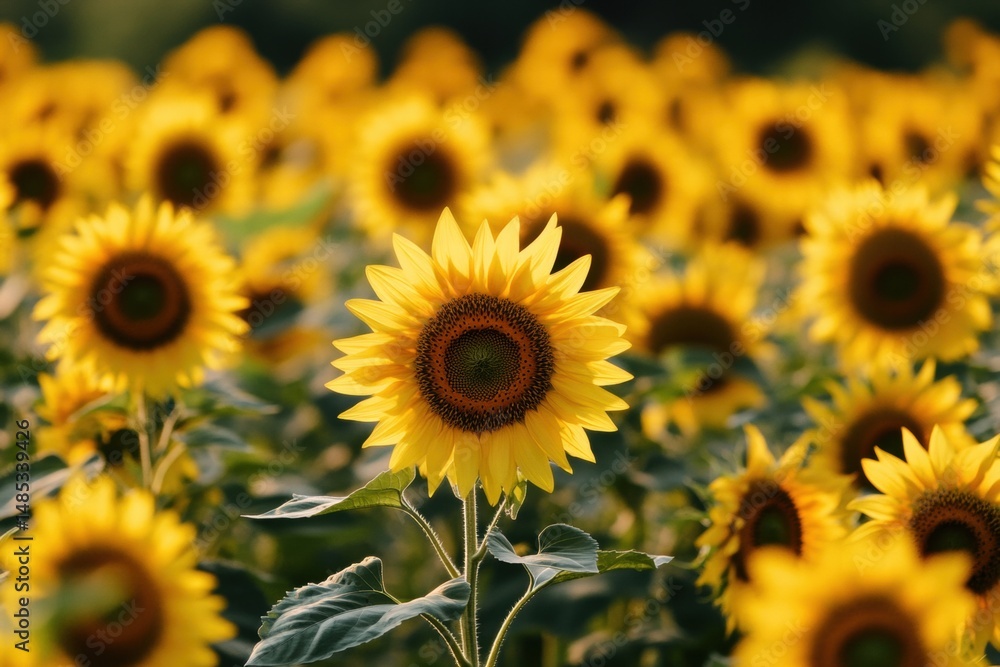 Fototapeta premium Sunflowers shining in golden light of day