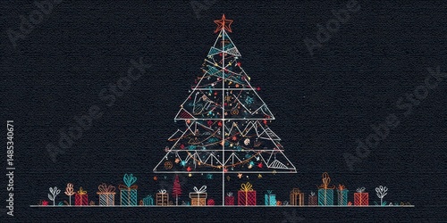 Wallpaper Mural Geometric christmas tree with gifts on dark background Torontodigital.ca