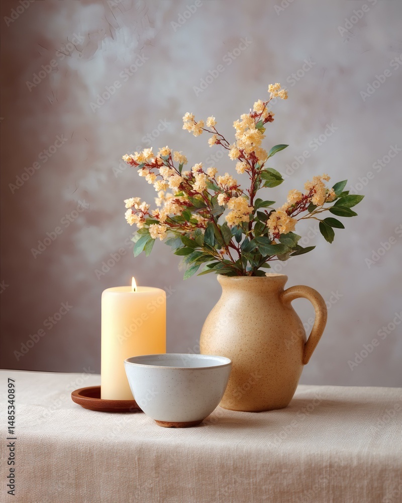 Elegant Still Life with Candles and Flowers Elegant Still Life with Candles and Flowers