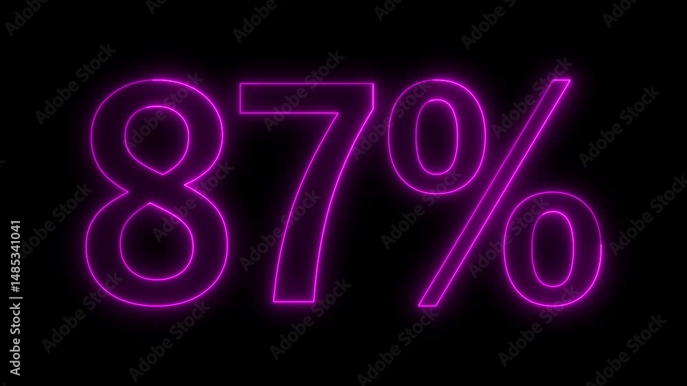 print color neon glowing 87% text icon animation offer sale discount store price shopping template banner text letter sign symbol on black background print color neon glowing 87% text icon animation offer sale discount store price shopping template banner text letter sign symbol on black background
