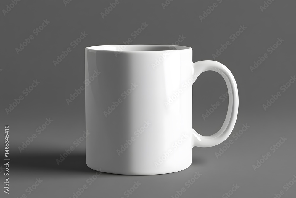 Clean white ceramic mug on gray background ready for corporate branding mockup