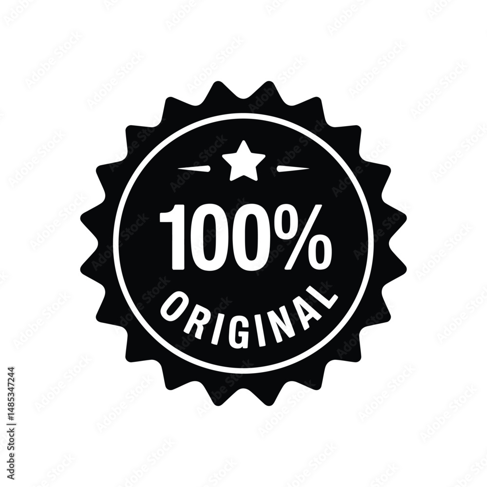 Black and white vector illustration of a 100 percent original seal with star design Black and white vector illustration of a 100 percent original seal with star design
