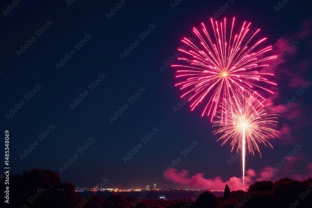 Vibrant fireworks explode in the night sky, illuminating the darkness with colorful bursts , majestic, amazing, background Vibrant fireworks explode in the night sky, illuminating the darkness with colorful bursts , majestic, amazing, background