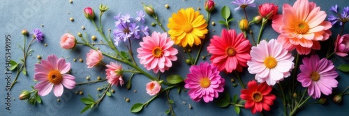 Wallpaper Mural Varied blossoms, textured gray surface, natural elegance, design, still life, photography Torontodigital.ca