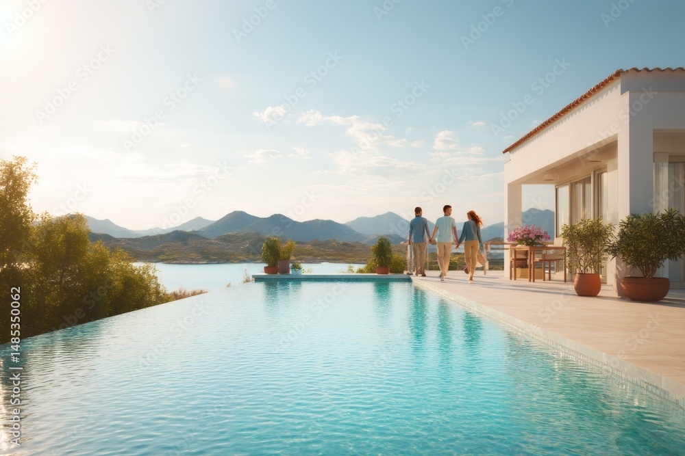 Fototapeta premium Luxury Villa Poolside Relaxation with Family