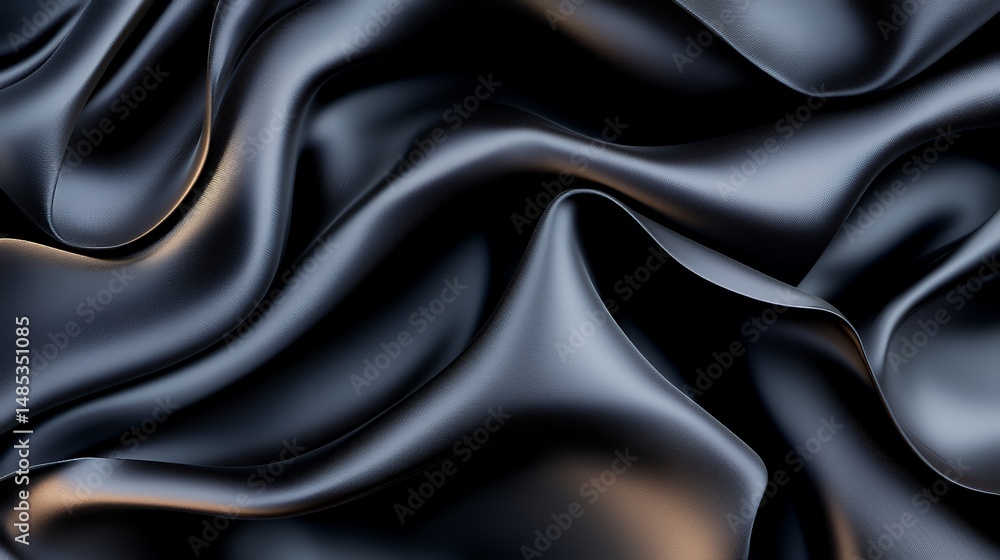 Obraz premium Black Satin Fabric Draped Smoothly