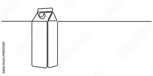 milk package continuous one line drawing, Packaged milk one continuous line design. Decorative elements drawn on a white background.                                                                    