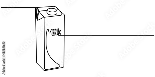milk package continuous one line drawing, Packaged milk one continuous line design. Decorative elements drawn on a white background.                                                                    