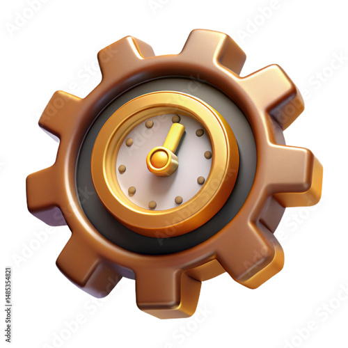 Gear with a clock face in the center, steampunk time machine style