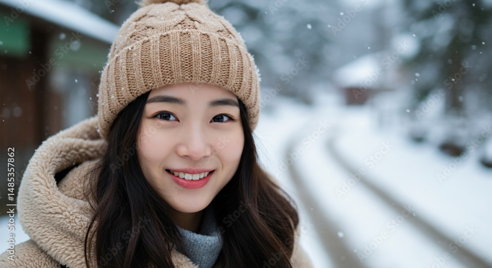 Snowy portrait of a cheerful woman Snowy portrait of a cheerful woman