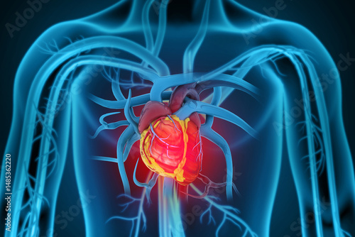 Anatomy of human heart, human Circulatory System. 3d illustration