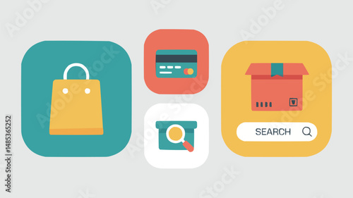 Free Download Digital shopping and e-commerce icons including bag credit card package and search bar - GFXLoad